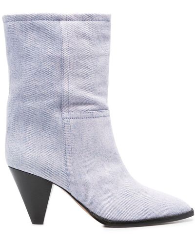 Isabel Marant 90mm Pointed Suede Ankle Boots - White
