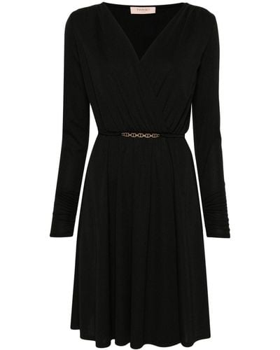 Twin Set Textured Flared Mini Dress - Black