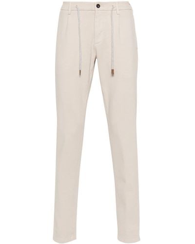 Eleventy Drawstring-fastening Cotton-blend Tapered Trousers - Natural