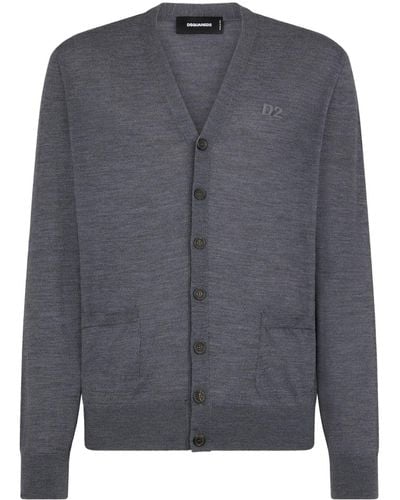 DSquared² Logo-embroidered Virgin Wool Cardigan - Grey