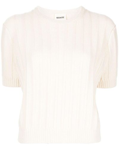 Khaite Cashmere Cable-knit Cropped T-shirt - White