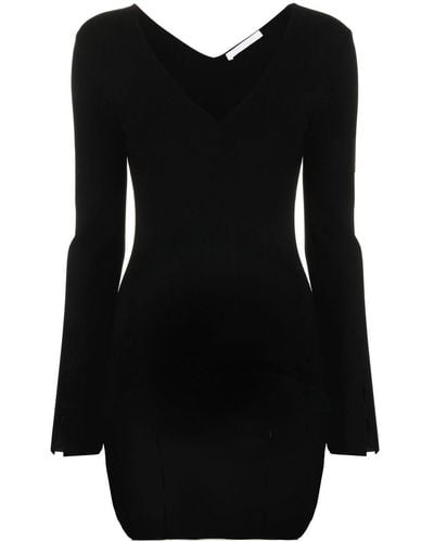 Helmut Lang Slit-detail Rib-knit Mini Dress - Black