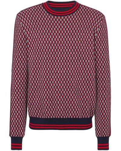 Balmain Monogram Check-pattern Sweater - Red