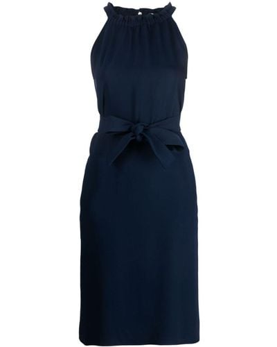 P.A.R.O.S.H. Gathered Neckline Belted Dress - Blue