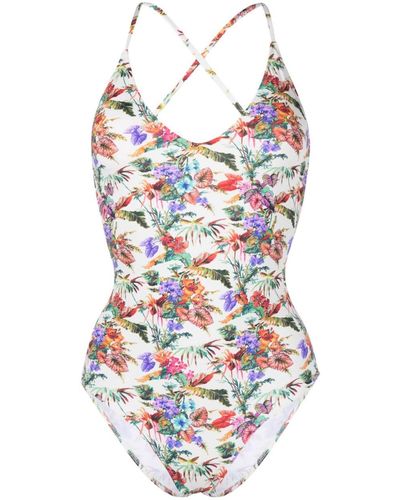 Anjuna Mara Floral-print Scoop-neck Swimsuit - White