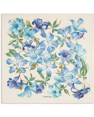 Ferragamo Sjaal Met Bloemenprint - Blauw