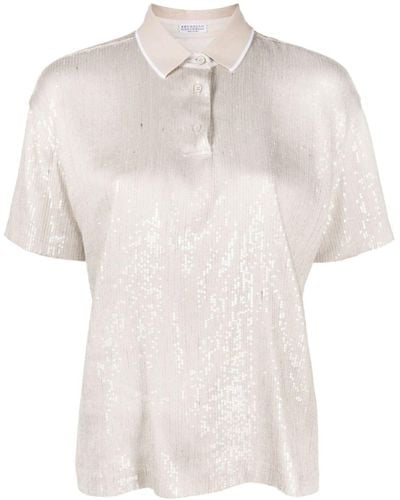 Brunello Cucinelli Sequin Embellishment Polo T-shirt - White
