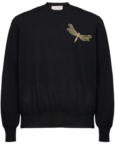 Alexander McQueen Pull en laine à appliqué Dragonfly - Noir