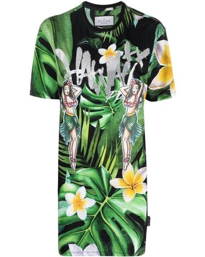 Philipp Plein T-shirt à imprimé Hawaii - Vert