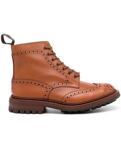 Tricker's Antique Brogue Leather Boots - Brown