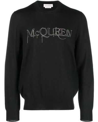 Alexander McQueen Embroidered-logo Cotton Sweater - Black