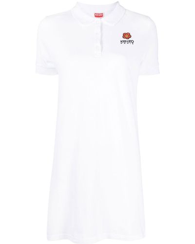 KENZO Embroidered-logo Mini Polo Dress - White