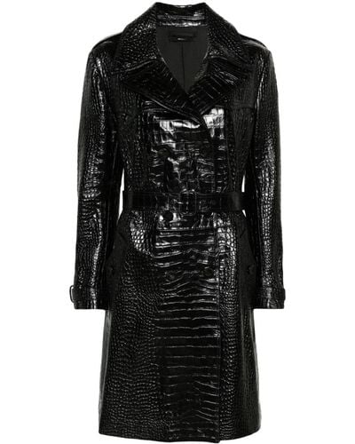 Tom Ford Crocodile Effect Leather Trench Coat - Black