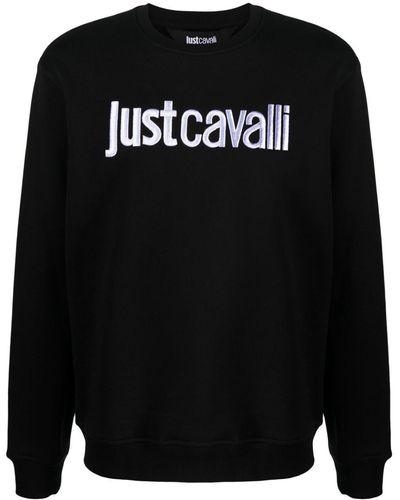 Just Cavalli Logo-embroidered Cotton Sweatshirt - Black