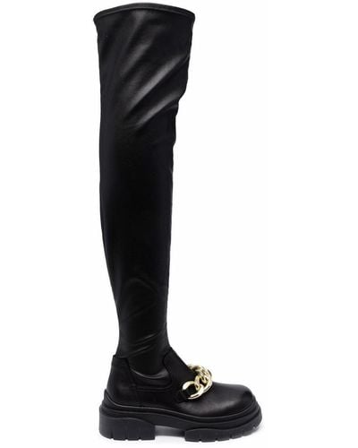 Ash Chain-detail Knee-high Boots - Black