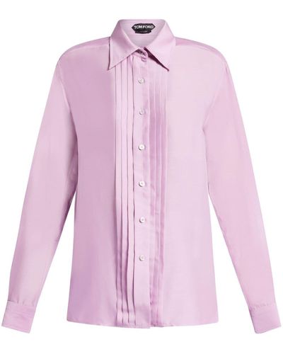 Tom Ford Plissé-detailed Silk Shirt - Pink