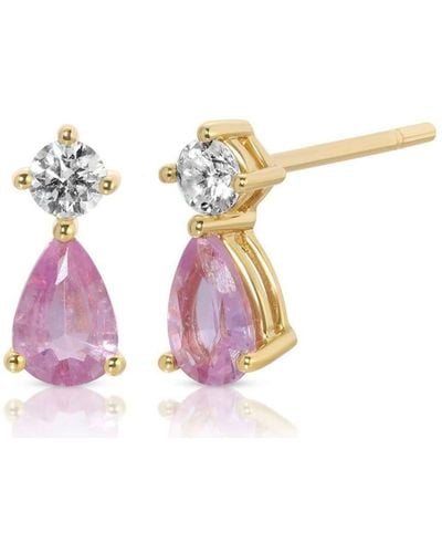 Anita Ko 18kt Yellow Gold Violet Sapphire And Diamond Stud Earrings - Pink