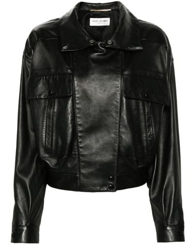 Saint Laurent Zip-up Leather Jacket - Zwart
