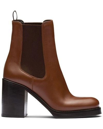 Prada Brushed Leather 85mm Ankle Boots - Brown