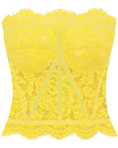 Dolce & Gabbana Chantilly-lace Strapless Top - Yellow