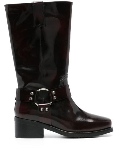 Munthe Buckle-detail Leather Boots - Black