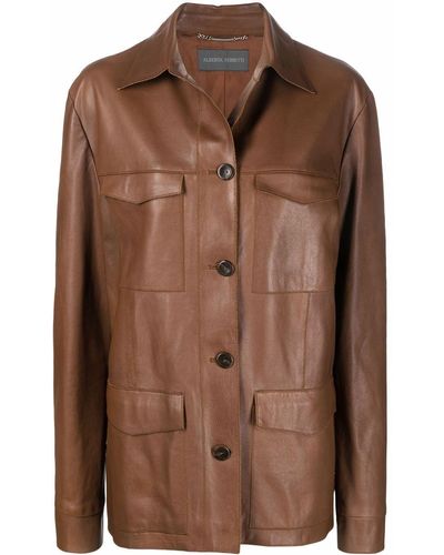 Alberta Ferretti Leren Shirtjack - Bruin