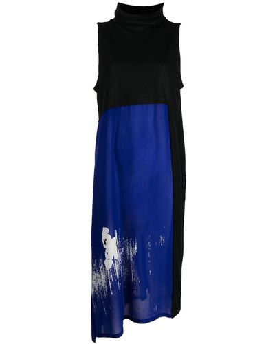 Y's Yohji Yamamoto Blurred Pansy-print Midi Dress - Blue