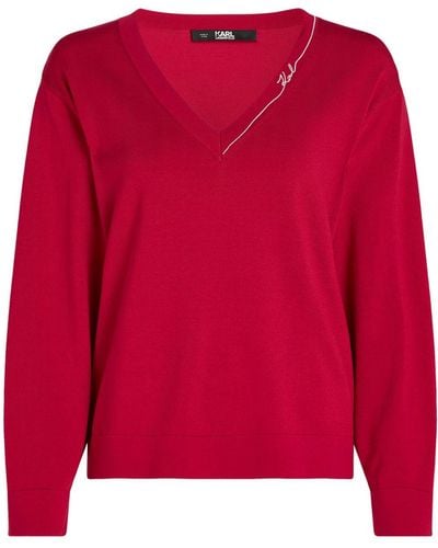 Karl Lagerfeld Signature V-neck Sweater - Red