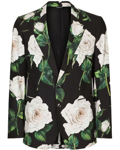 Dolce & Gabbana Rose-print Single-breasted Suit - Black