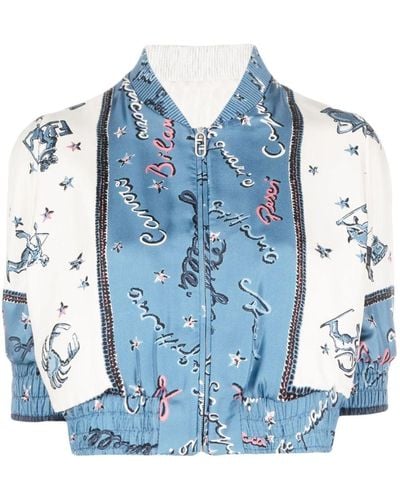 Fendi Veste bomber en soie à motif Astrology - Bleu