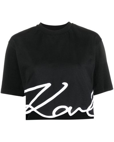 Karl Lagerfeld Logo-print Organic-cotton Cropped T-shirt - Black