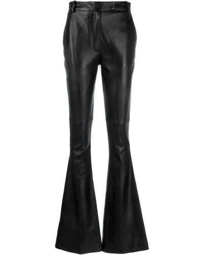 The Attico Pantalon en cuir à coupe évasée - Noir