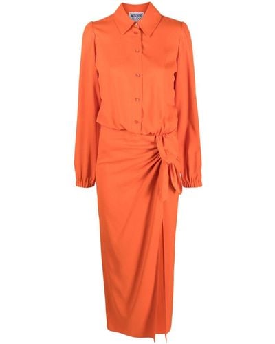 Moschino Jeans Vestido camisero largo de manga larga - Naranja