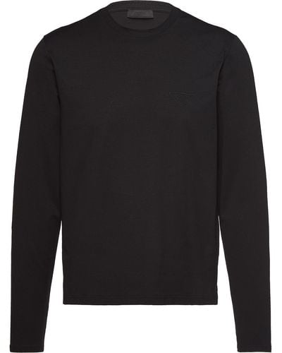 Prada Embroidered Logo Long-sleeve T-shirt - Black