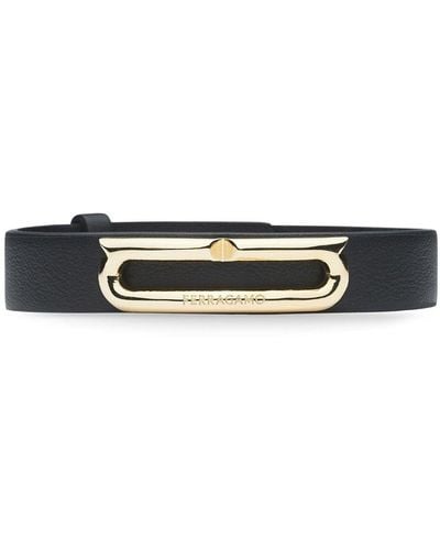 Ferragamo Gancini-plaque Leather Bracelet - Black