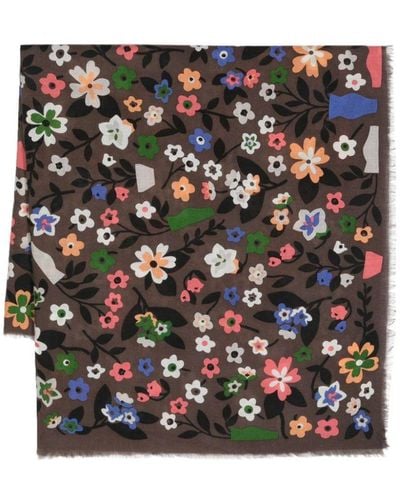 Bimba Y Lola Floral-print frayed scarf - Schwarz