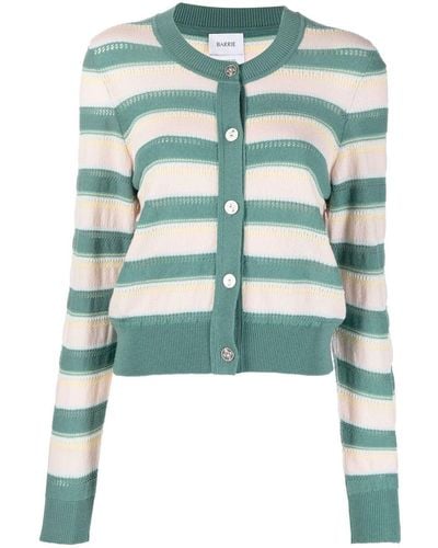 Barrie Button-embellished Striped Cardigan - Green