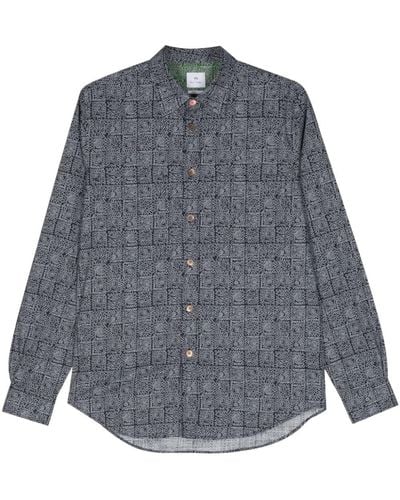 PS by Paul Smith Graphic Print Cotton Shirt - Grey