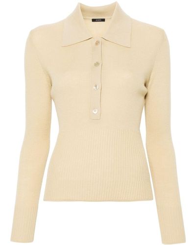 JOSEPH Ribbed Wool Polo Top - Natural