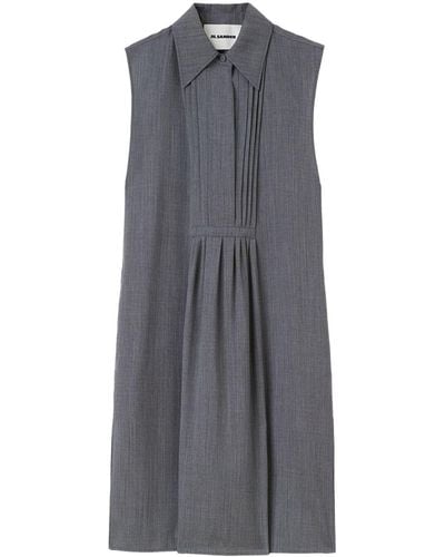 Jil Sander Straight-point Collar Wool Dress - Gray