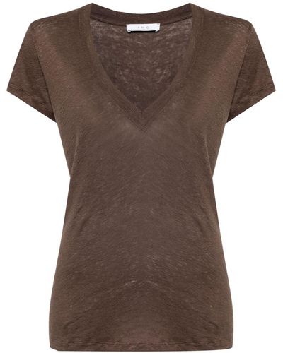 IRO Rodeo V-neck Linen T-shirt - Brown