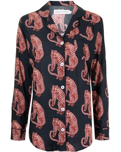 Desmond & Dempsey Pyjama Met Print - Blauw