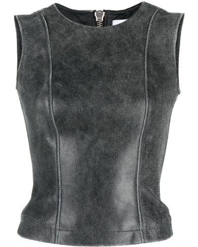 VAQUERA Sleeveless Corset-style Leather Top - Gray