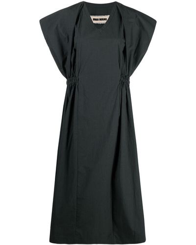 Uma Wang Robe en coton à taille élastiquée - Vert