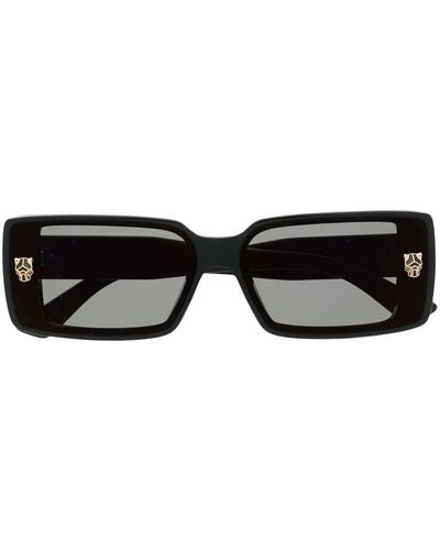 Cartier Logo Plaque Rectangle-frame Sunglasses - Black