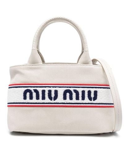 Miu Miu Shopper aus Canvas mit Logo - Weiß