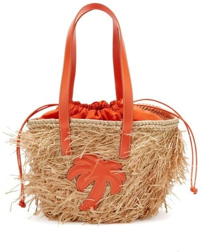 Palm Angels Palm Tree-appliqué Raffia Basket Bag - Orange