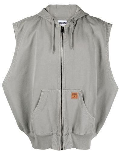 Moschino Logo-patch Sleeveless Hooded Jacket - Gray