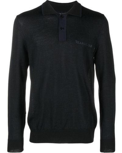 Billionaire Logo-embroidered Merino Polo Shirt - Black