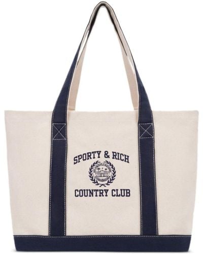 Sporty & Rich Xl Varsity Crest Canvas Tote Bag - White